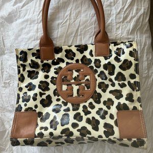 Tory Burch Ella Tote in White with Brown & Black Cheetah